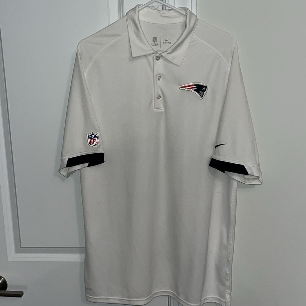 White Nike Dri-Fit NFL shield New England Patriots polo golf shirt L